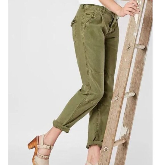FREE PEOPLE High-Rise Button-Fly Moss Green Utility Boyfriend Pant Size 25 - Picture 3 of 16